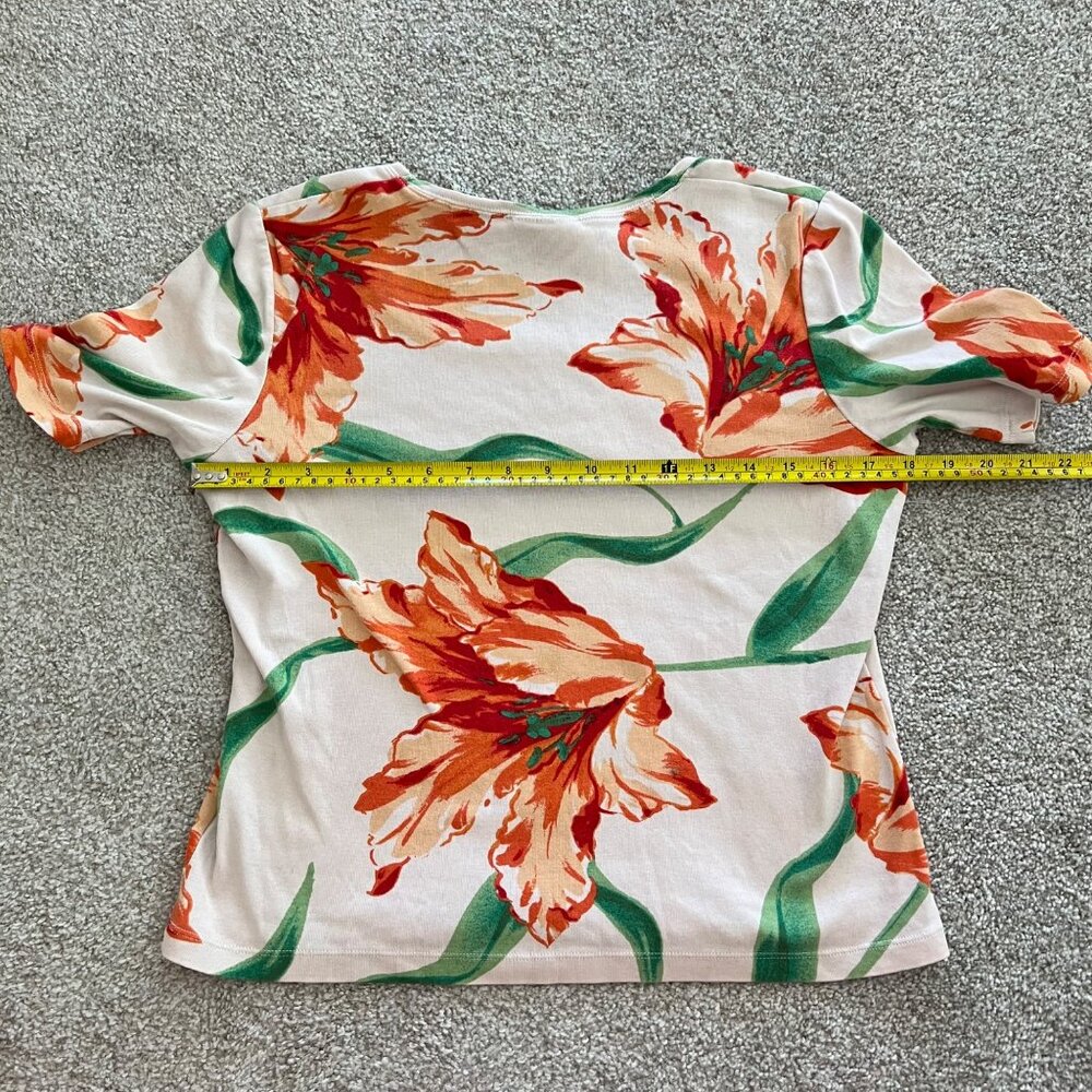 Y2K Vintage St. John’s Bay Orange & White Floral Top 100% Cotton Tailored Waist - Picture 8 of 8